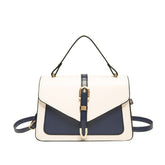 Elegant Two-Tone Structured Handbag with Buckle Detail