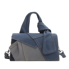 Stylish Denim-Inspired Patchwork Handbag – Showcasing a bold blend of textures and tones