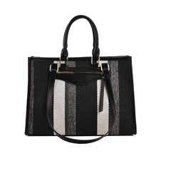 Elegant Striped Tote Bag with Rich Leather Accents – A Perfect Fusion of Classic Style and Modern Luxury
