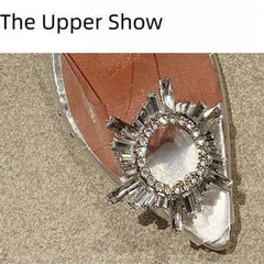 Elegant Transparent Pointed-Toe Slingback Heels with Crystal Embellishment