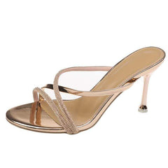 Metallic Strappy Stiletto Heeled Mules – Featuring a stunning metallic finish and intricate strappy design