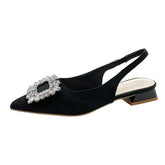 Elegant Pointed Slingback Flats with Crystal Buckle