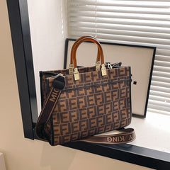 Monogram Print Structured Tote Bag with Acrylic Handles