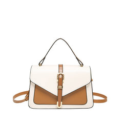 Elegant Two-Tone Structured Handbag with Buckle Detail