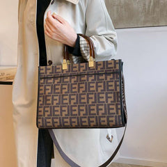 Monogram Print Structured Tote Bag with Acrylic Handles