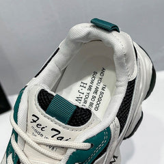 Chunky Sole Colorblock Lace-Up Sneakers - Retro Athletic Style