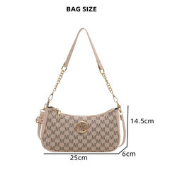 Elegant Monogram Shoulder Bag with Gold Chain Accent