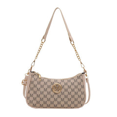 Elegant Monogram Shoulder Bag with Gold Chain Accent