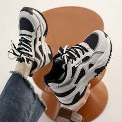 Chunky Black & White Lace-Up Fashion Sneakers