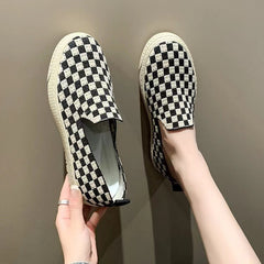 Casual Black and White Checkered Slip-On Sneaker with Rubber Sole