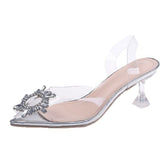 Elegant Transparent Pointed-Toe Slingback Heels with Crystal Embellishment