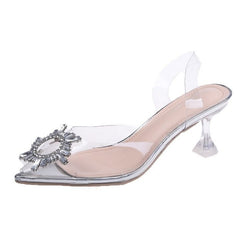 Elegant Transparent Pointed-Toe Slingback Heels with Crystal Embellishment