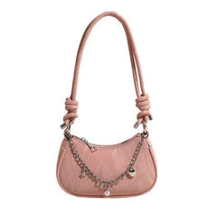 Chic Sling Bag with Chain Accents – This stylish sling bag features a sleek design adorned with elegant chain accents