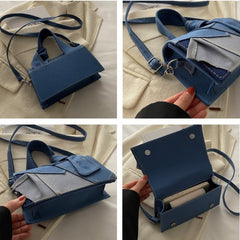 Stylish Denim-Inspired Patchwork Handbag – Showcasing a bold blend of textures and tones