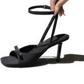 Elegant Open-Heel Stiletto Sandals with Satin Ribbon Tie