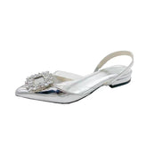 Elegant Transparent Pointed-Toe Slingback Flats with Crystal Embellishment