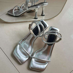 Metallic Silver Strappy Heeled Sandals – Radiating Modern Glamour
