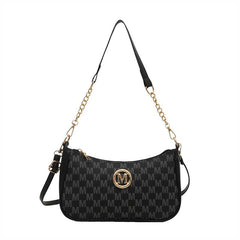 Elegant Monogram Shoulder Bag with Gold Chain Accent