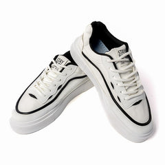 Versatile Street Sneakers in Black and White Faux Leather