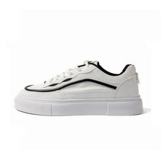 Versatile Street Sneakers in Black and White Faux Leather