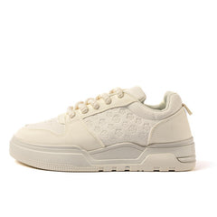 Mono Bloom – Embossed Cream Street Sneaker with Elevated Sole