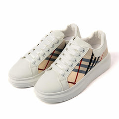 Trendy Luxe Checkered Platform Sneakers – Cream Edition