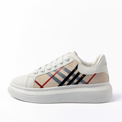 Trendy Luxe Checkered Platform Sneakers – Cream Edition