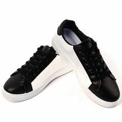 Black & White Low-Top Casual Sneaker with Faux Leather Finish