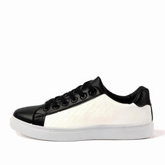 Black & White Low-Top Casual Sneaker with Faux Leather Finish