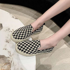 Casual Black and White Checkered Slip-On Sneaker with Rubber Sole