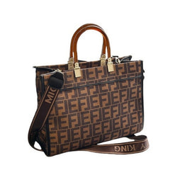 Monogram Print Structured Tote Bag with Acrylic Handles