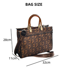 Monogram Print Structured Tote Bag with Acrylic Handles