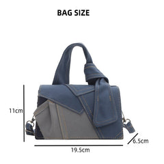Stylish Denim-Inspired Patchwork Handbag – Showcasing a bold blend of textures and tones