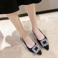 Elegant Pointed Slingback Flats with Crystal Buckle