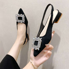 Elegant Pointed Slingback Flats with Crystal Buckle