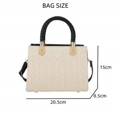 Chic Woven Texture Structured Handbag with Black Braided Handles