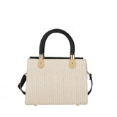 Chic Woven Texture Structured Handbag with Black Braided Handles