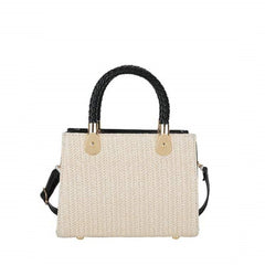 Chic Woven Texture Structured Handbag with Black Braided Handles