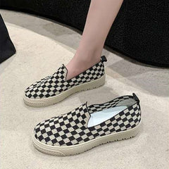 Casual Black and White Checkered Slip-On Sneaker with Rubber Sole