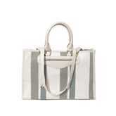 Elegant Striped Tote Bag with Rich Leather Accents – A Perfect Fusion of Classic Style and Modern Luxury