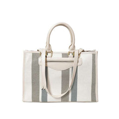 Elegant Striped Tote Bag with Rich Leather Accents – A Perfect Fusion of Classic Style and Modern Luxury
