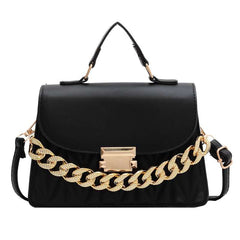 Chic Metallic Buckle Sling Bag with Elegant Chain Accent