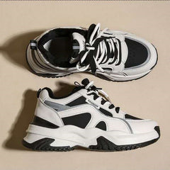 Chunky Black & White Lace-Up Fashion Sneakers
