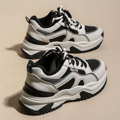 Chunky Black & White Lace-Up Fashion Sneakers