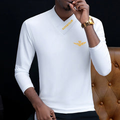 Men’s Warm Long Sleeve V-Neck Turtleneck Sweatshirt – White