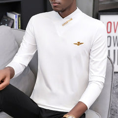 Men’s Warm Long Sleeve V-Neck Turtleneck Sweatshirt – White