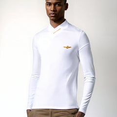 Men’s Warm Long Sleeve V-Neck Turtleneck Sweatshirt – White
