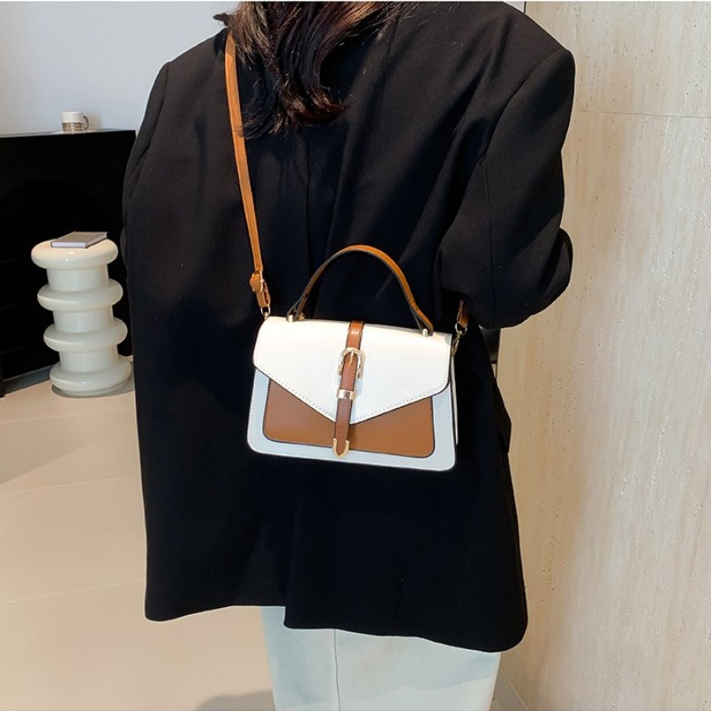 Elegant Two-Tone Structured Handbag with Buckle Detail