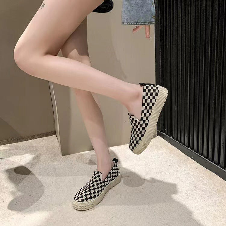 Casual Black and White Checkered Slip-On Sneaker with Rubber Sole