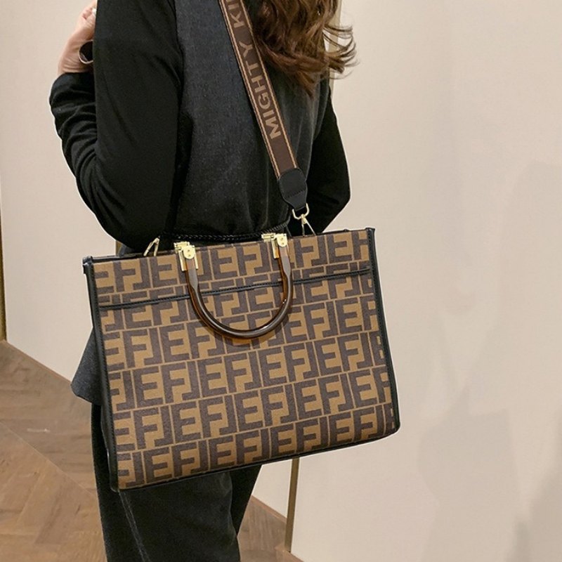 Monogram Print Structured Tote Bag with Acrylic Handles
